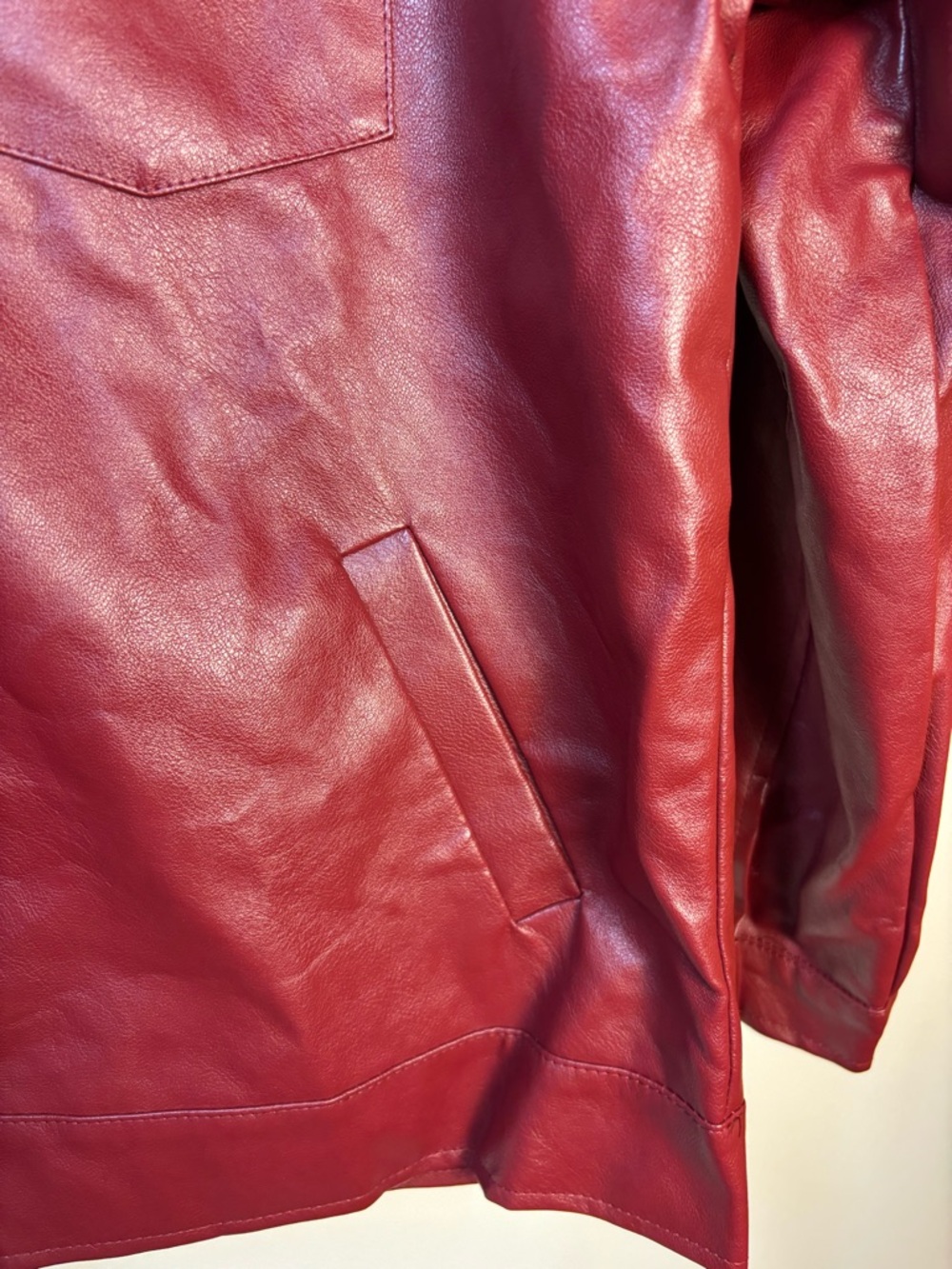 Princess Polly Callie Burgundy Faux Leather Bomber Jacket, size 6 - Picture 7 of 12